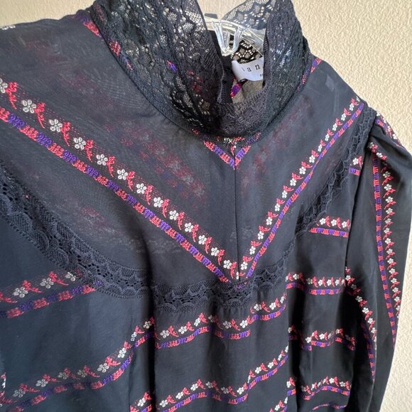 Sandro Sibel Floral Jacquard Mini Dress Lace Mock Neck Metallic Size 1 Small - Picture 4 of 15